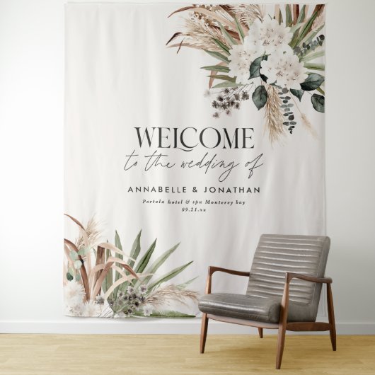 Tenture Pampas eucalyptus botanique moderne mariage bienve (En situation)