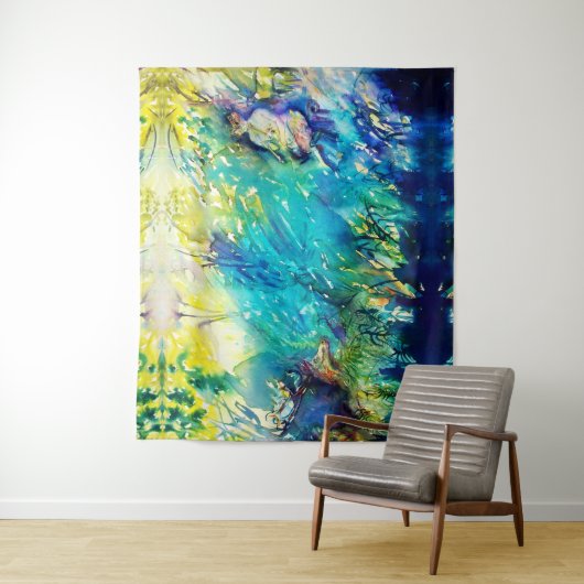 TENTURE PAN JOUER FLUTE ET CERF EN BOIS VERT (En situation)