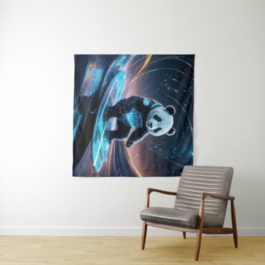 Tenture Panda futuriste surf Stardust Waves (En situation (horizontale))