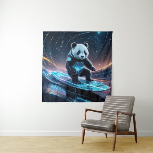 Tenture Panda futuriste surf Stardust Waves (En situation)