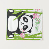 Tenture Panda heureux avec bambou et fleurs de cerisiers (Devant (Horizontal))