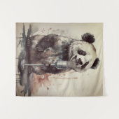 Tenture Panda mignonne chantant à travers microphone rétro (Devant (Horizontal))