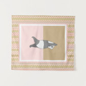Tenture Panda Pose de Yoga Fond Rose Zig Zag (Devant (Horizontal))