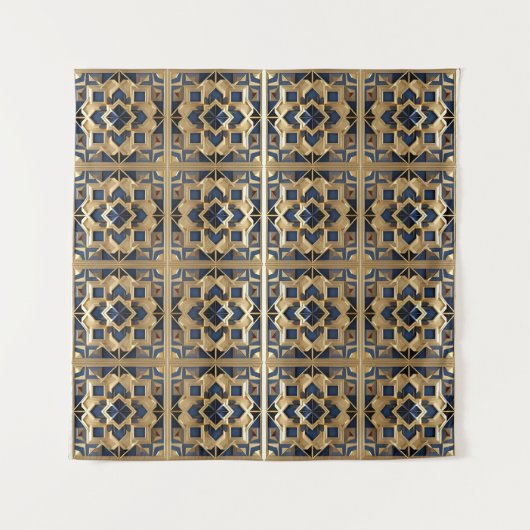 Tenture Panneau d'art géométrique Mur d'or bleu marocain (Devant (Horizontal))