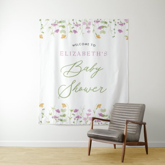 Tenture Panneau de bienvenue à l'aquarelle verte jaune ros (En situation)