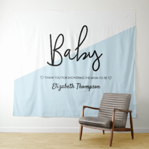 Tenture Panneau de bienvenue Baby Shower fond moderne bleu