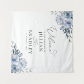 Tenture panneau de bienvenue de mariage à fleurs bleu pous (Devant (Horizontal))