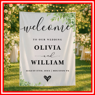 Tenture Panneau de bienvenue de mariage avec feuilles de s
