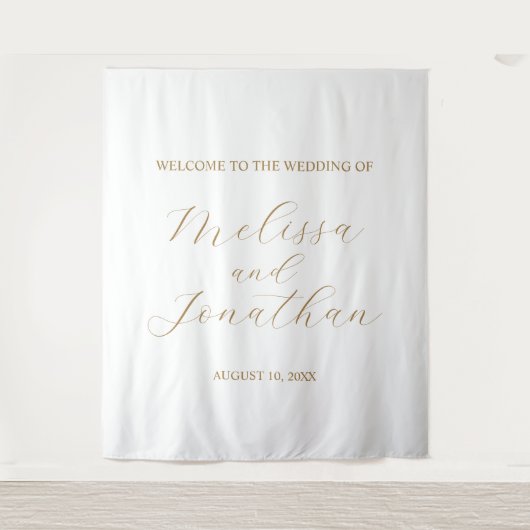 Tenture Panneau de Bienvenue de Mariage Blanc & Or (Devant)