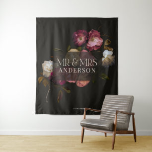 Tenture Panneau de bienvenue floral bordeaux sombre romant