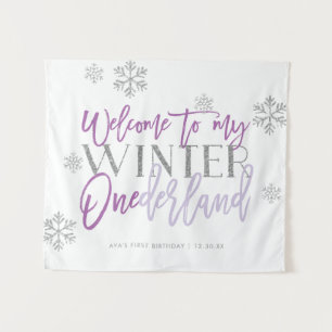 Tenture Panneau de bienvenue ONEderland d'hiver pailleté d