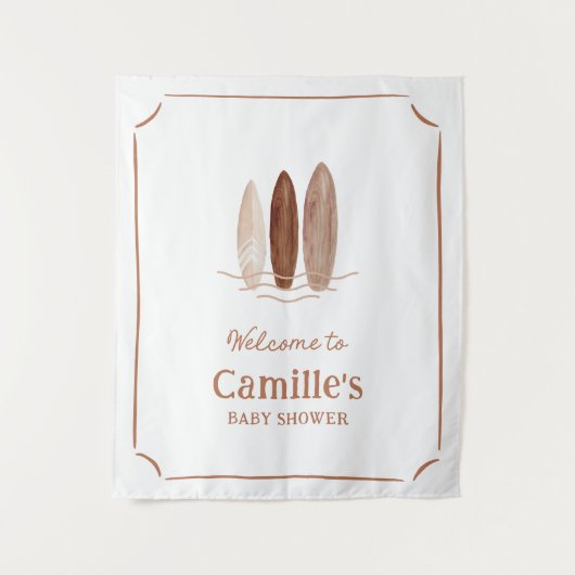 Tenture Panneau de bienvenue pour Baby Shower Surf (Devant)