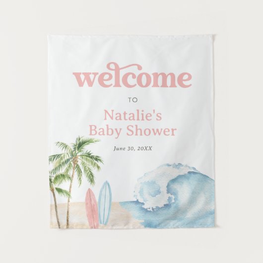Tenture Panneau de bienvenue pour Baby Shower Surf Bébé Ro (Devant)