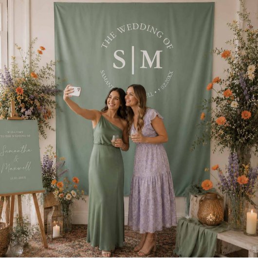 Tenture Panneau de Bienvenue pour Mariage avec Monogramme
