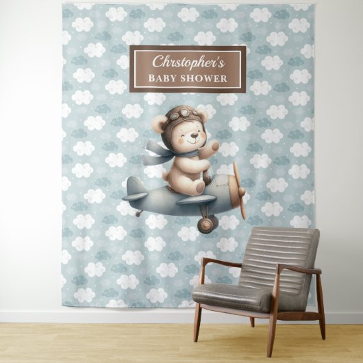 Tenture Panneau de fête pour baby shower avec un ours en p (En situation)