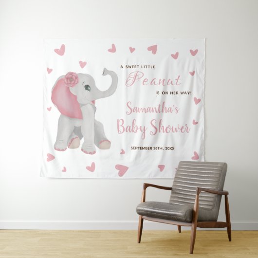 Tenture Panneau de fond de fête prénatale éléphant rose Bl (En situation (horizontale))