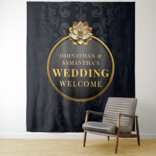 Tenture Panneau de fond de mariage en damas Lotus pour pho