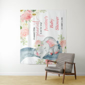 Tenture Panneau de fond pour baby shower éléphant floral r (En situation)