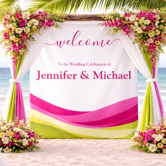 Tenture Panneau de mariage fuchsia et vert citron