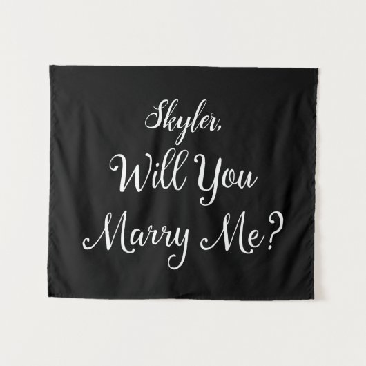 Tenture Panneau de proposition de mariage avec nom en noir (Devant (Horizontal))