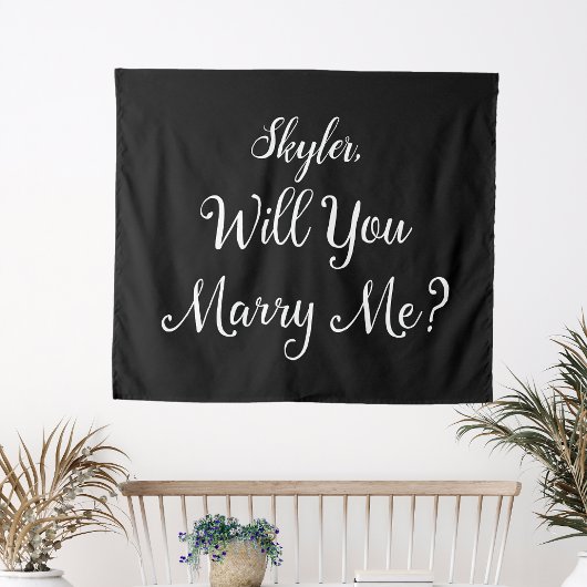 Tenture Panneau de Proposition de Mariage Nom Noir Blanc V