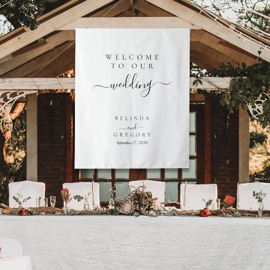 Tenture Panneau de tissu de bienvenue à notre mariage avec