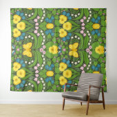 Tenture Pansies jaunes, oiseaux et papillons (En situation (horizontale))