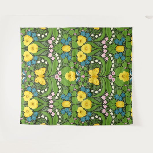 Tenture Pansies jaunes, oiseaux et papillons (Devant (Horizontal))