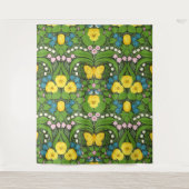 Tenture Pansies jaunes, oiseaux et papillons (Devant)