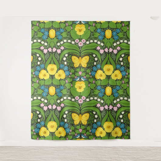 Tenture Pansies jaunes, oiseaux et papillons (Devant)