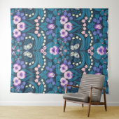 Tenture Pansies, oiseaux et papillons (En situation (horizontale))