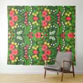 Tenture Pansies rouges, oiseaux et papillons (En situation (horizontale))