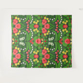 Tenture Pansies rouges, oiseaux et papillons (Devant (Horizontal))