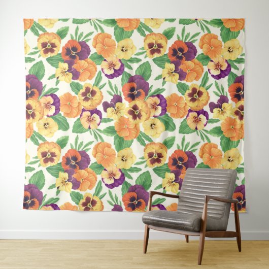 Tenture Pansies sur blanc cassé (En situation (horizontale))