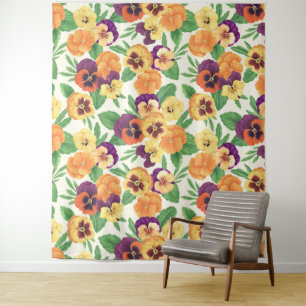 Tenture Pansies sur blanc cassé