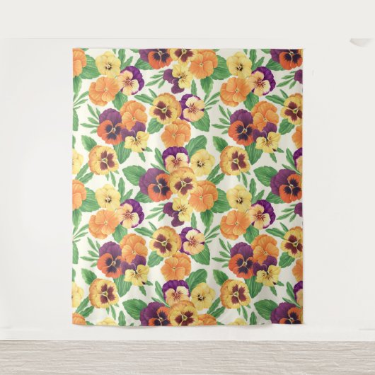 Tenture Pansies sur blanc cassé (Devant)