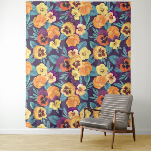 Tenture Pansies sur violet de prune