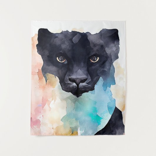 Tenture Panther Black Wild Animal Nature Aquarelle Art (Devant)