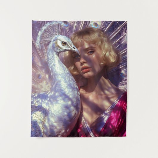 Tenture Paon blanc et beauté dans une élégance rose (Devant)