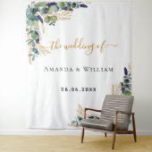 Tenture Papier à lettres de mariage au eucalyptus et monog (En situation)