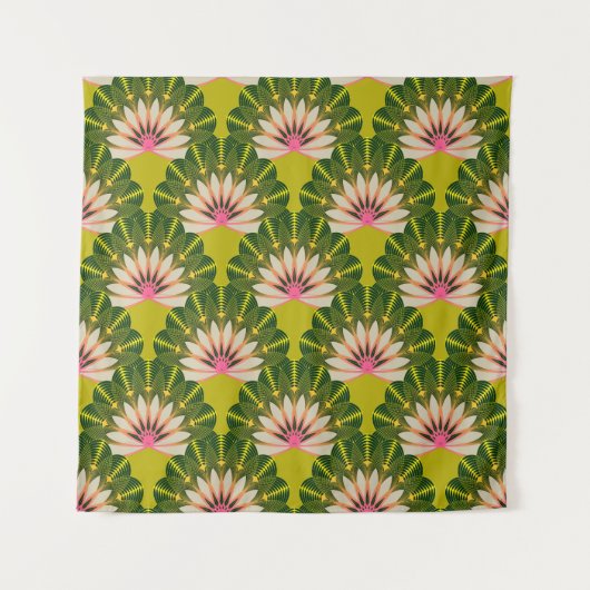 Tenture Papier peint en lotus stylisé : rose, vert. (Devant)