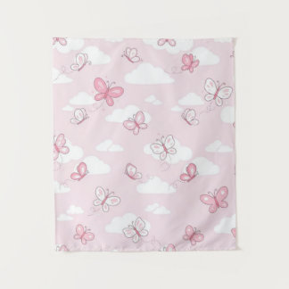 Tenture Papier Peint Mural Papillons Roses Nuages Pastel p