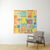 Tenture Papier peint patchwork en tissu de chat amusant, c (En situation)