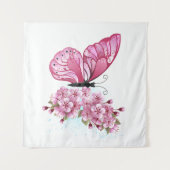 Tenture Papillon à fleurs avec Sakura rose (Devant (Horizontal))