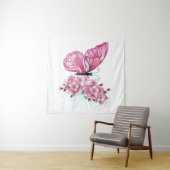 Tenture Papillon à fleurs avec Sakura rose (En situation (horizontale))