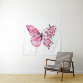 Tenture Papillon à fleurs avec Sakura rose (En situation)