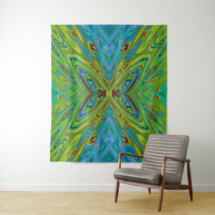 Tenture Papillon Abstrait Chartreuse et Bleu Trippy