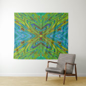 Tenture Papillon Abstrait Chartreuse et Bleu Trippy (En situation (horizontale))