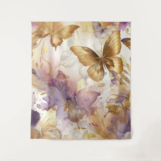 Tenture Papillon aquarelle violet et or Papillons