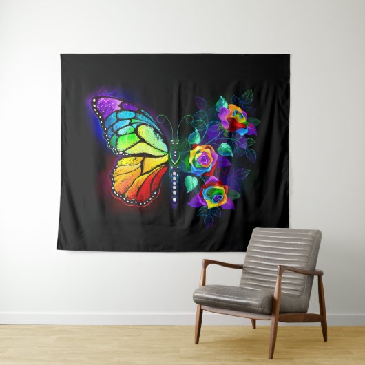 Tenture Papillon arc-en-ciel (En situation (horizontale))